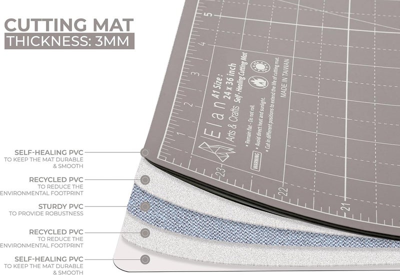 Elan Cutting Mat A3 Black & Taupe, Self Healing Cutting Mat 12x18 Inch, 5-Ply Craft Board Black, Hobby Board for Crafts 12x18 Inch - Image 3